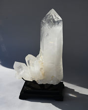 Museum grade 28lb Statement Clear Quartz Multi-Point Cluster on Rotating Stand