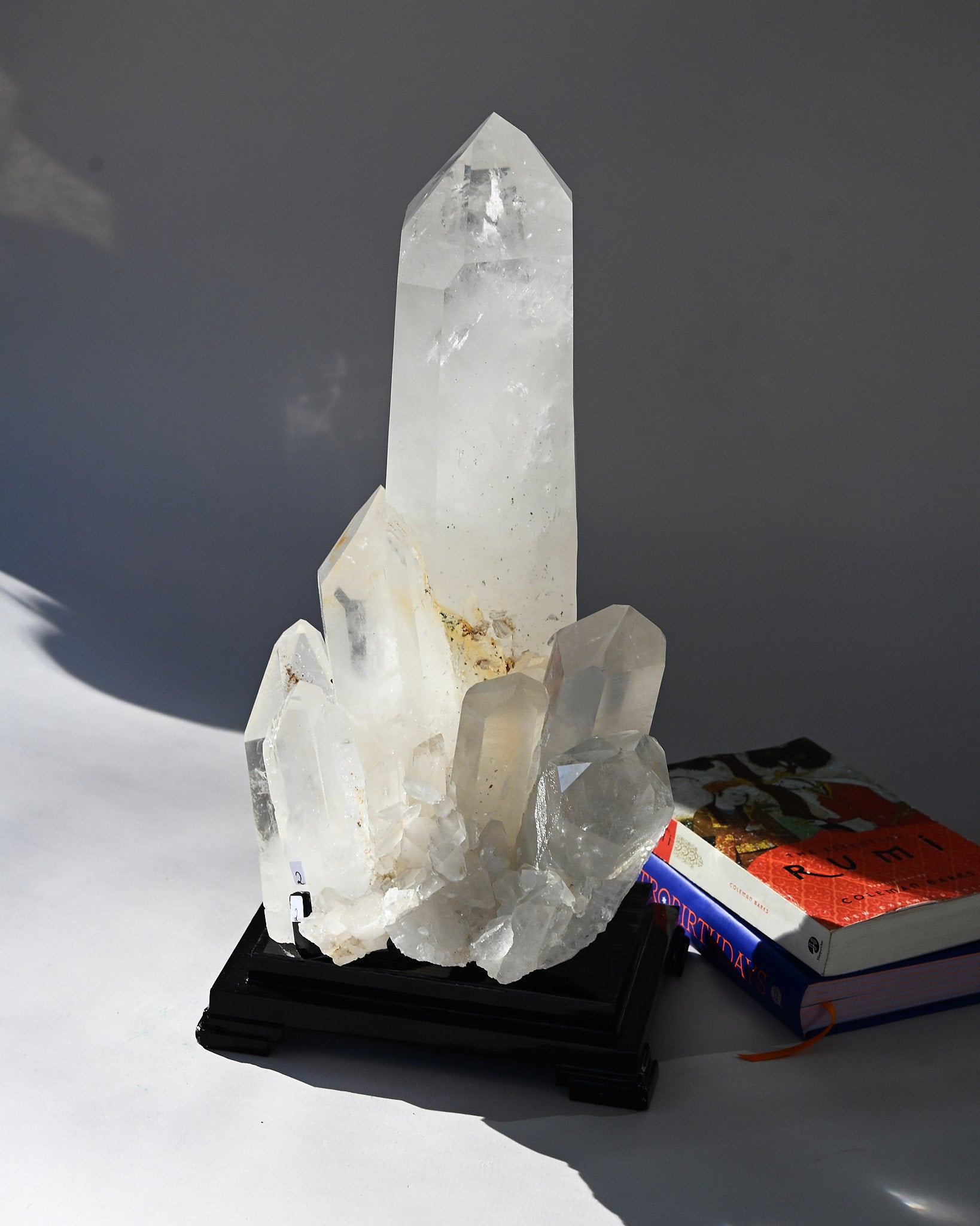 Museum grade 28lb Statement Clear Quartz Multi-Point Cluster on Rotating Stand