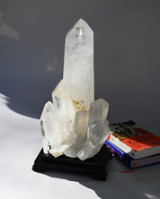 Museum grade 28lb Statement Clear Quartz Multi-Point Cluster on Rotating Stand