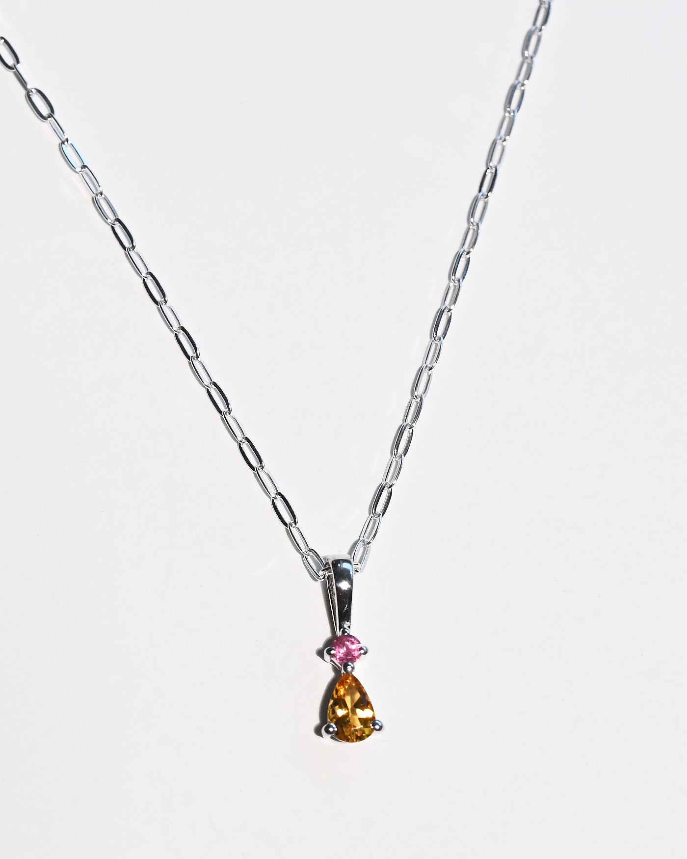 Two-stone tourmaline pendant on sterling silver paperclip chain