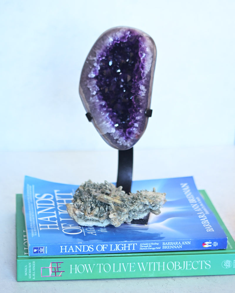 Amethyst Geode on Stand and Green Chlorite Himalayan Cluster Bundle