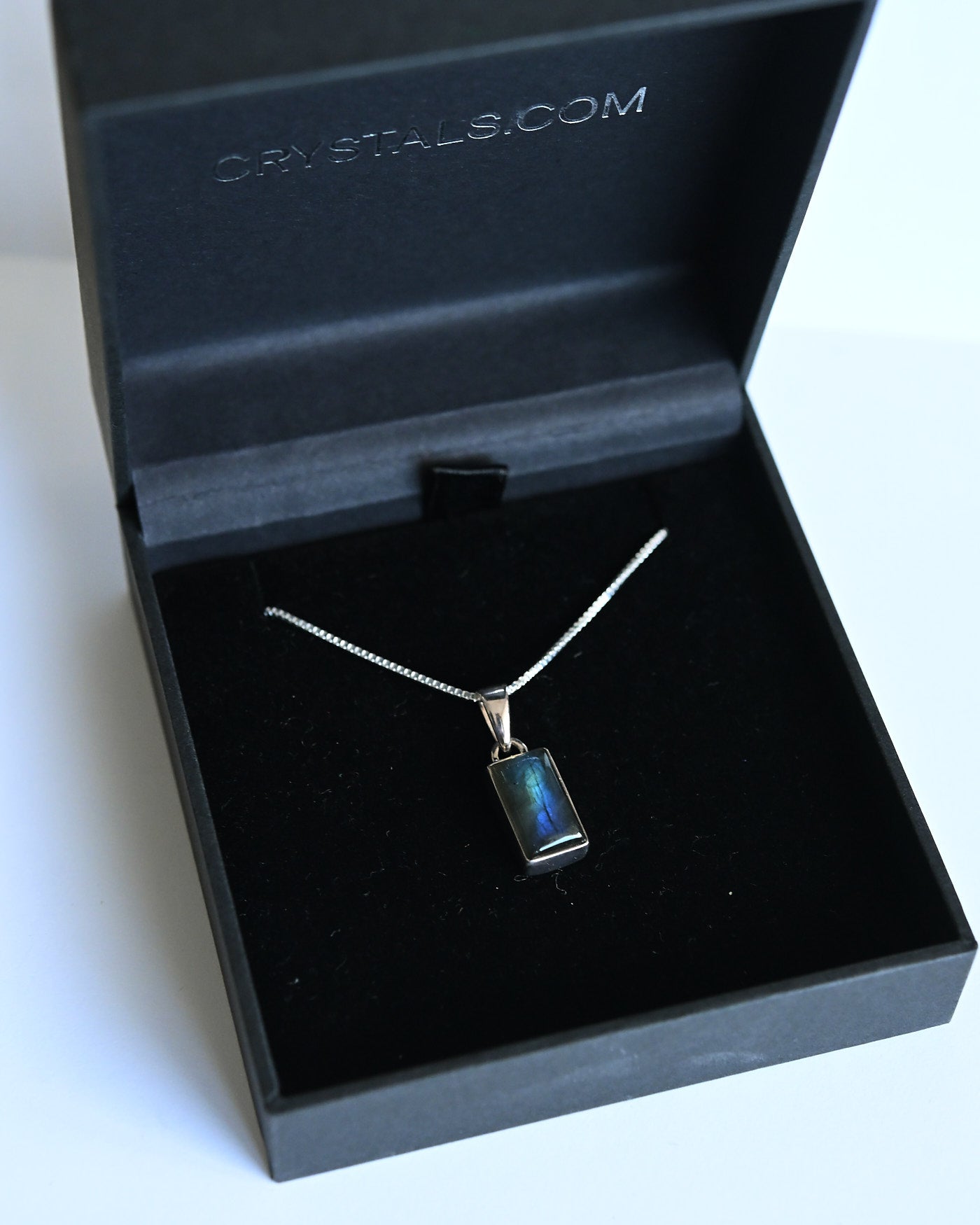 Labradorite Pendant in Crystals.com gift box — rectangle cut