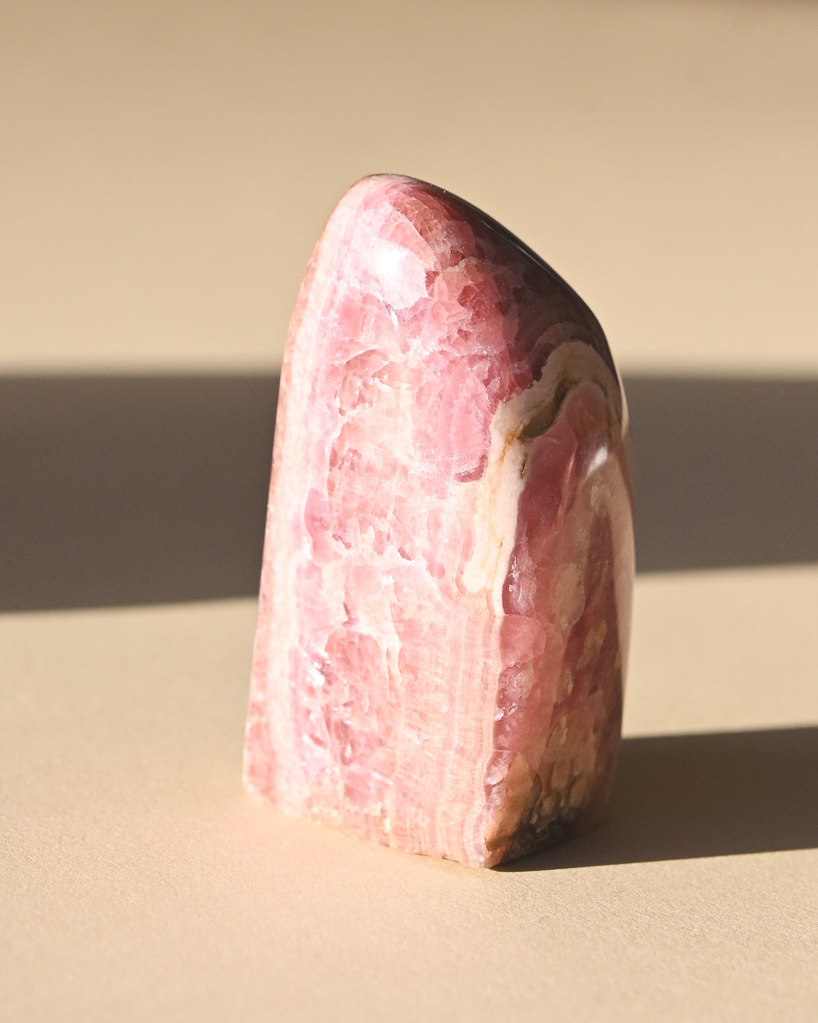 Rhodochrosite Polished Freeform - pyrite crystal freeform sculpture scale view