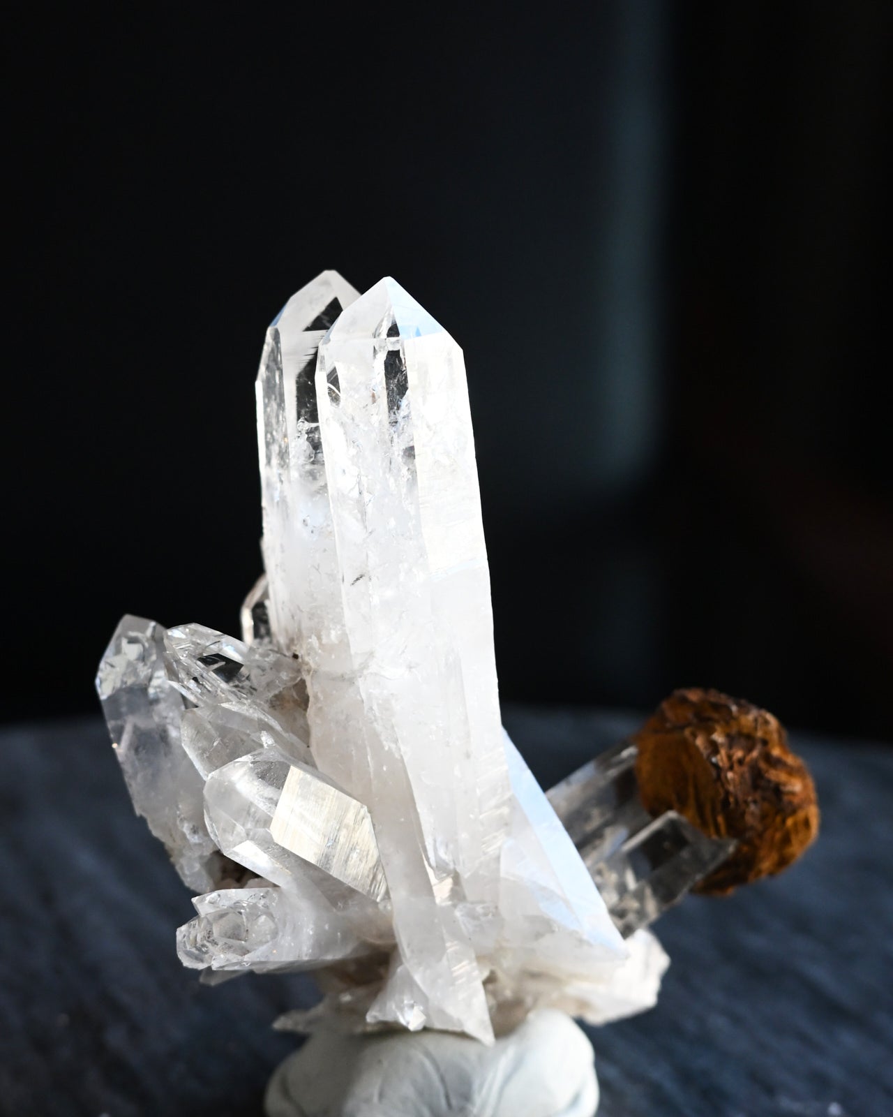 Crystal formation on a dark background