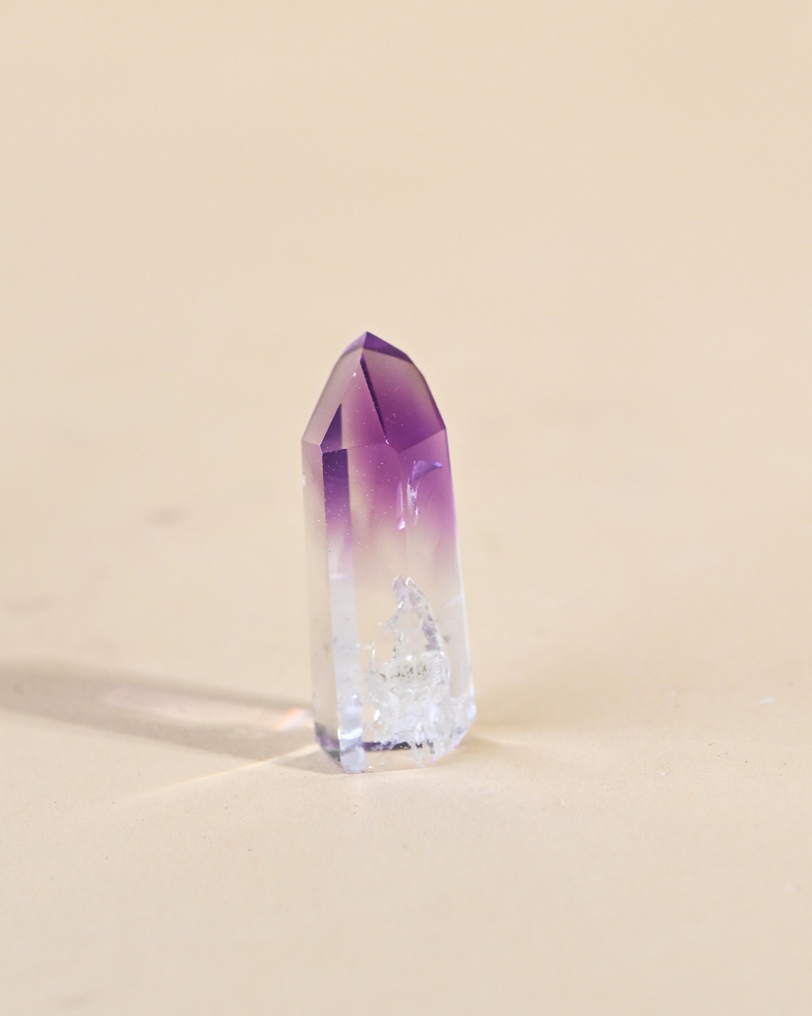 Mini Bahia Amethyst Phantom Point - natural amethyst crystal point side view