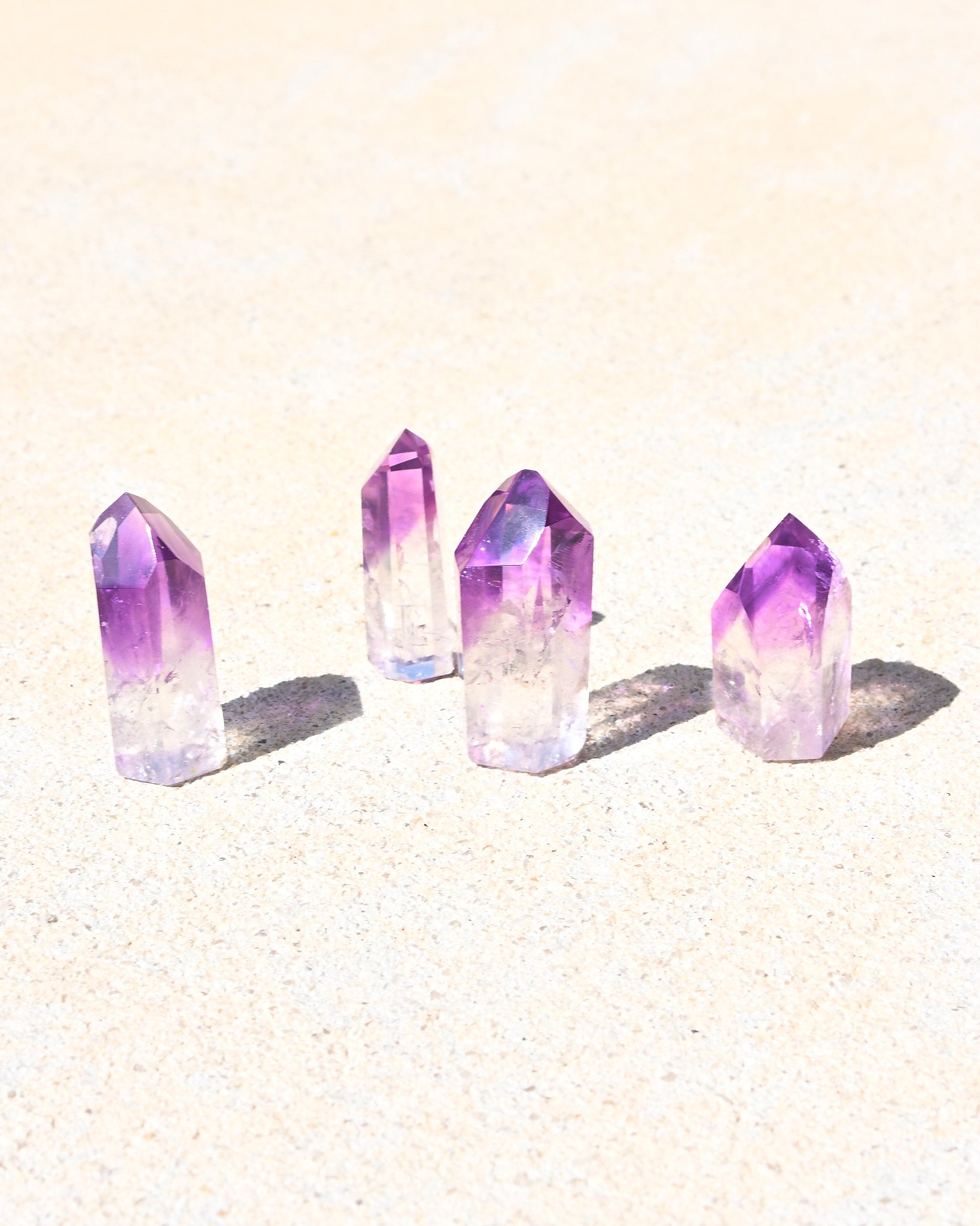 Mini Bahia Amethyst Phantom Point - natural amethyst crystal point scale view