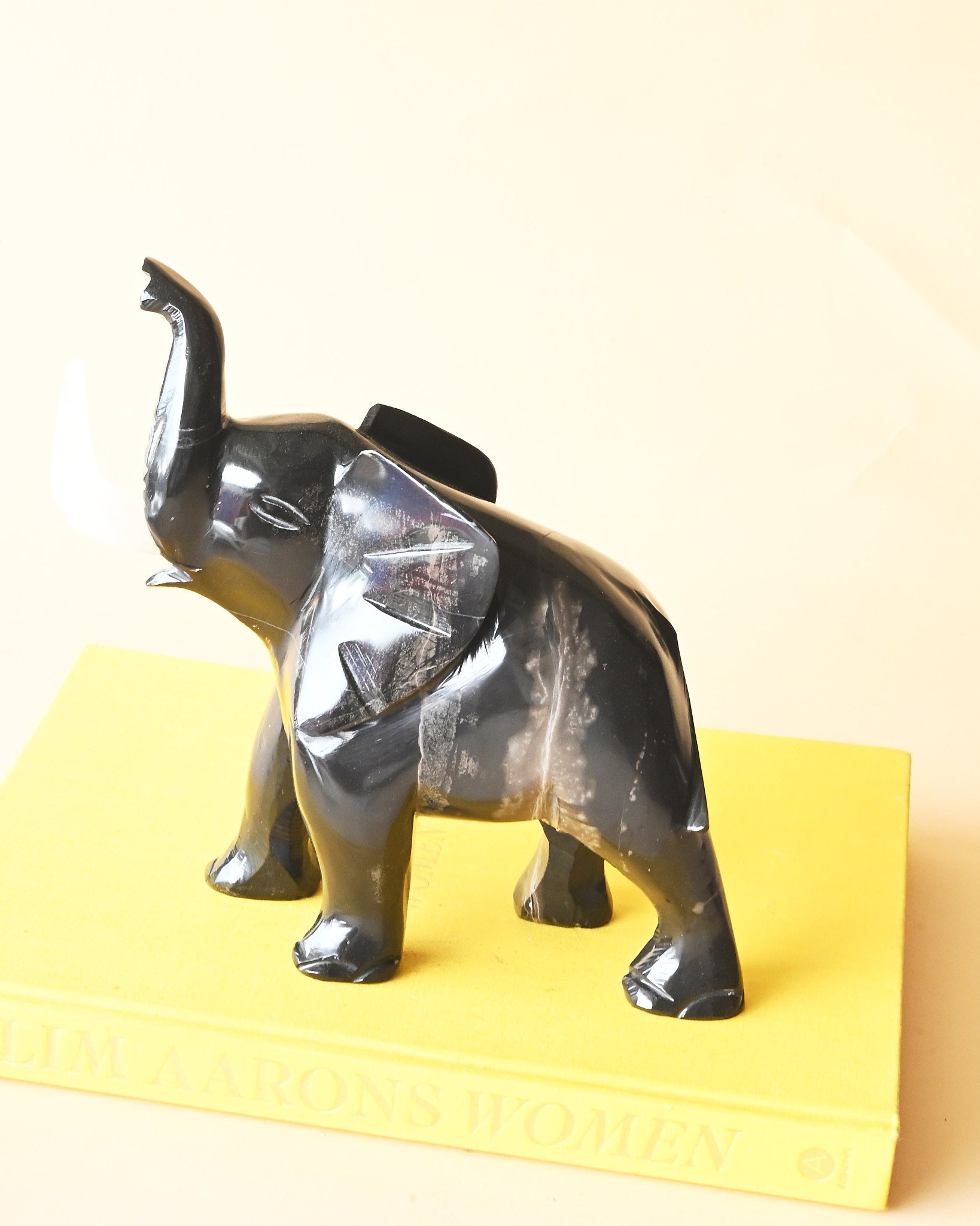 Black Onyx Elephant Carving - obsidian crystal crystal carving scale view