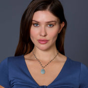 Labradorite and aquamarine necklace worn on model