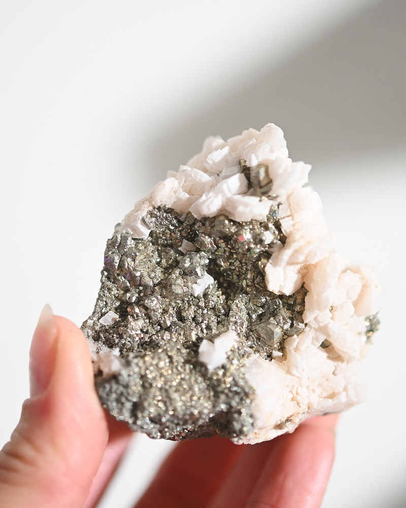Pyrite and Calcite Crystal Cluster 200g