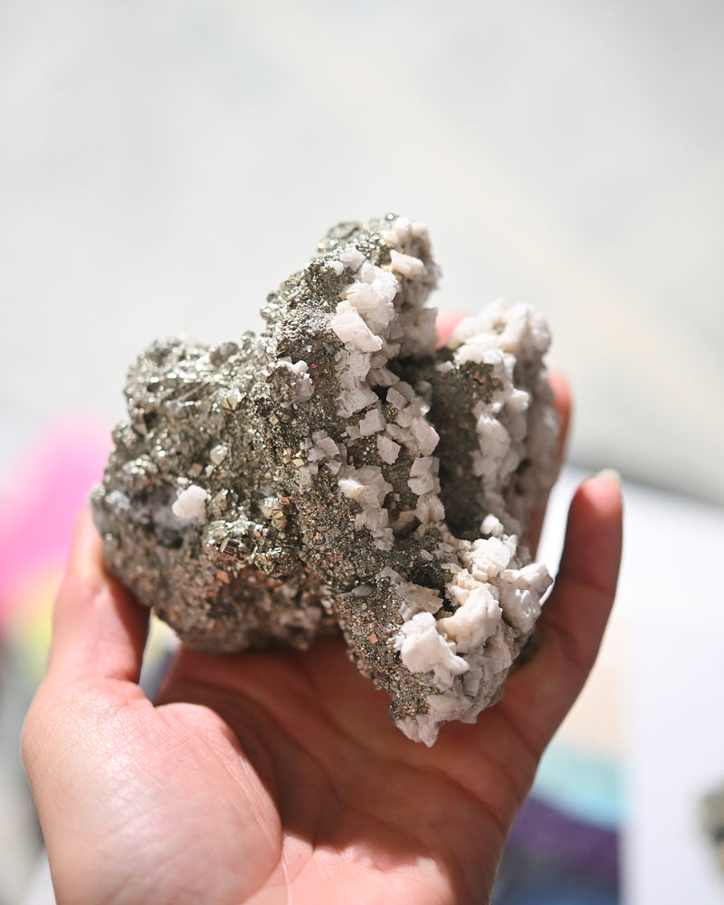 Pyrite and Calcite Crystal Cluster