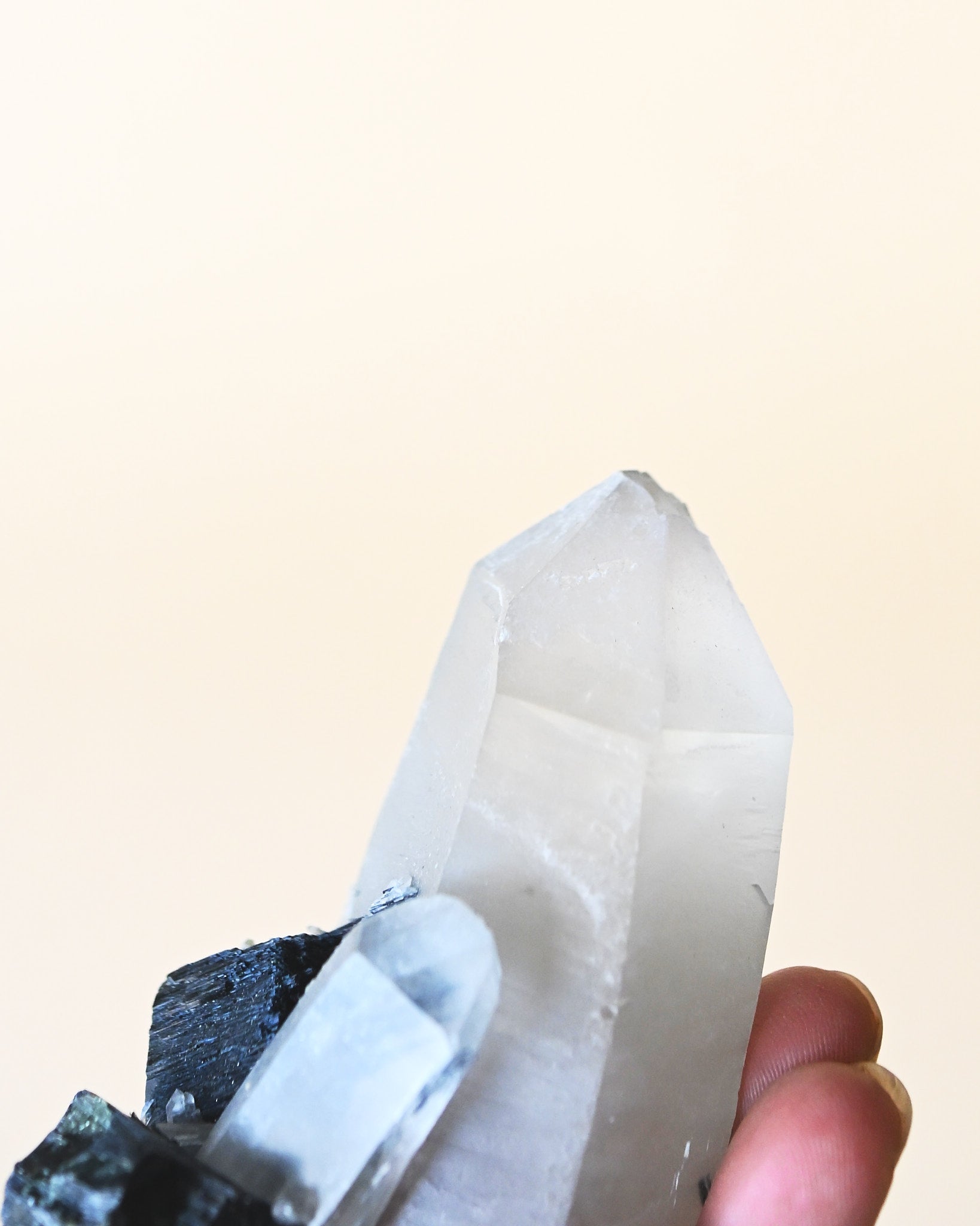 Hyalite Opal on Feldspar with Schorl - natural opal crystal rough natural side view