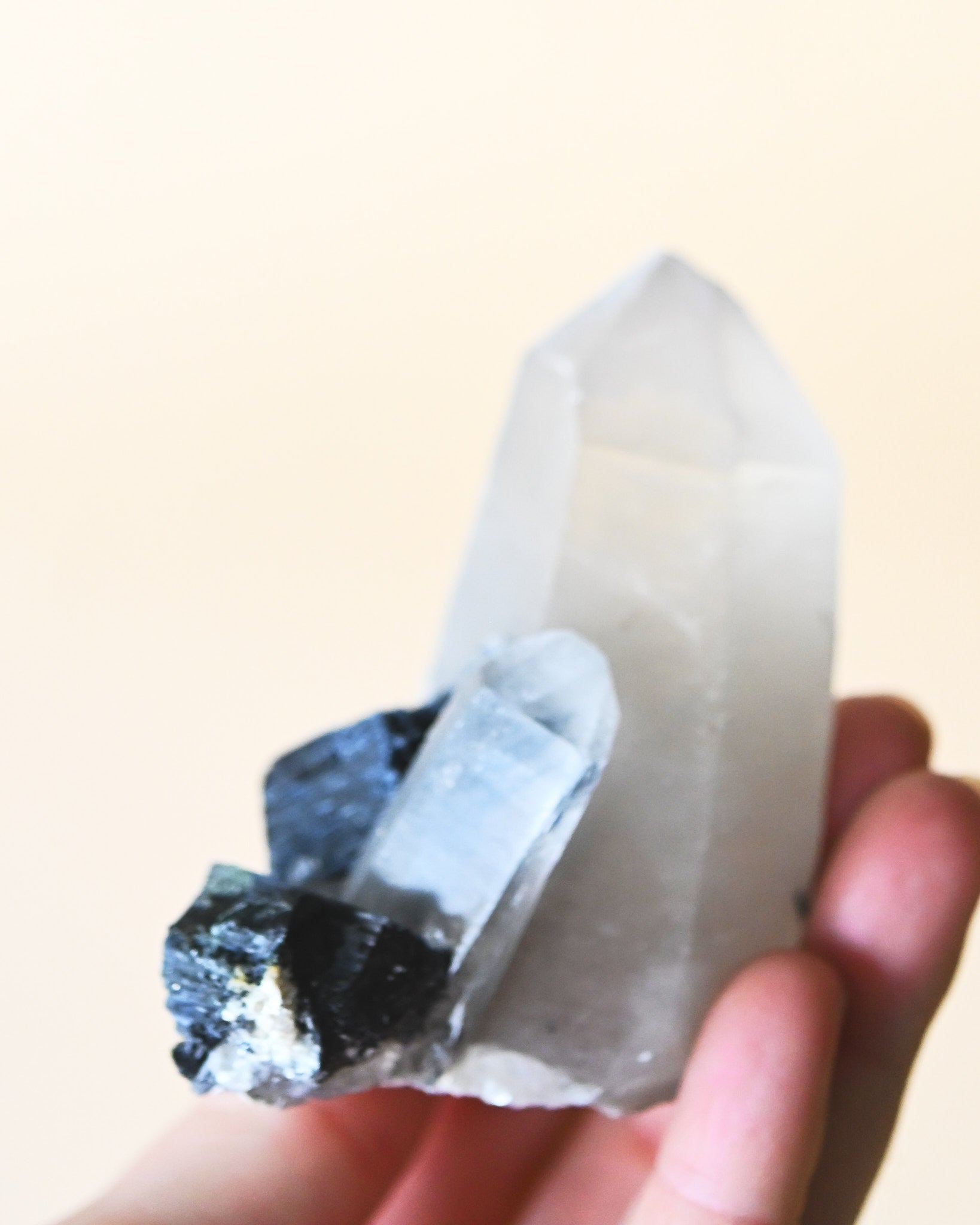 Hyalite Opal on Feldspar with Schorl - natural opal crystal rough natural in natural light