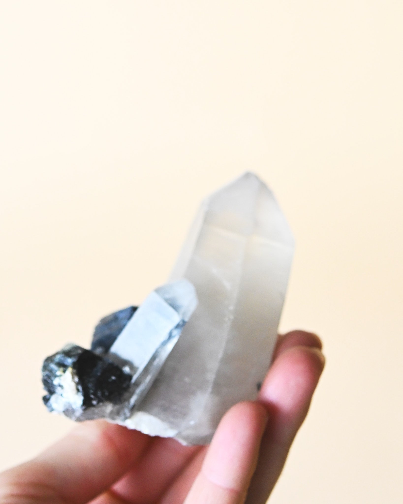 Hyalite Opal on Feldspar with Schorl - natural opal crystal rough natural scale view