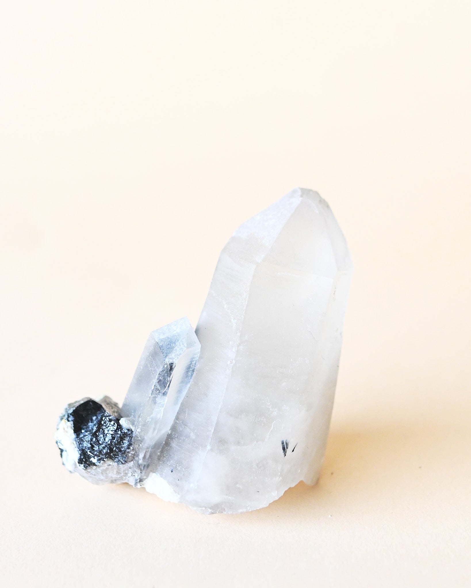 Hyalite Opal on Feldspar with Schorl - natural opal crystal rough natural view 7