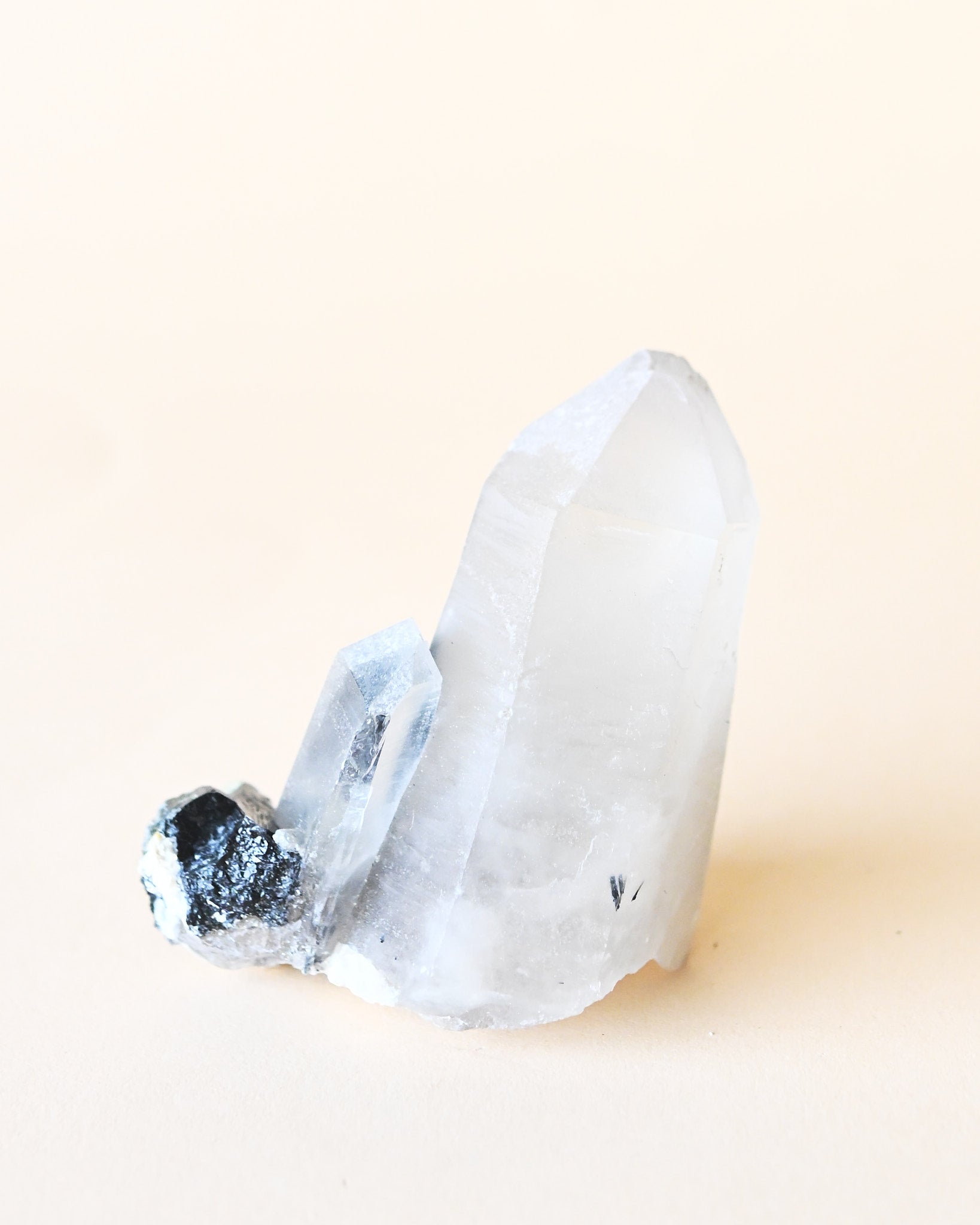 Hyalite Opal on Feldspar with Schorl - natural opal crystal rough natural styled in home