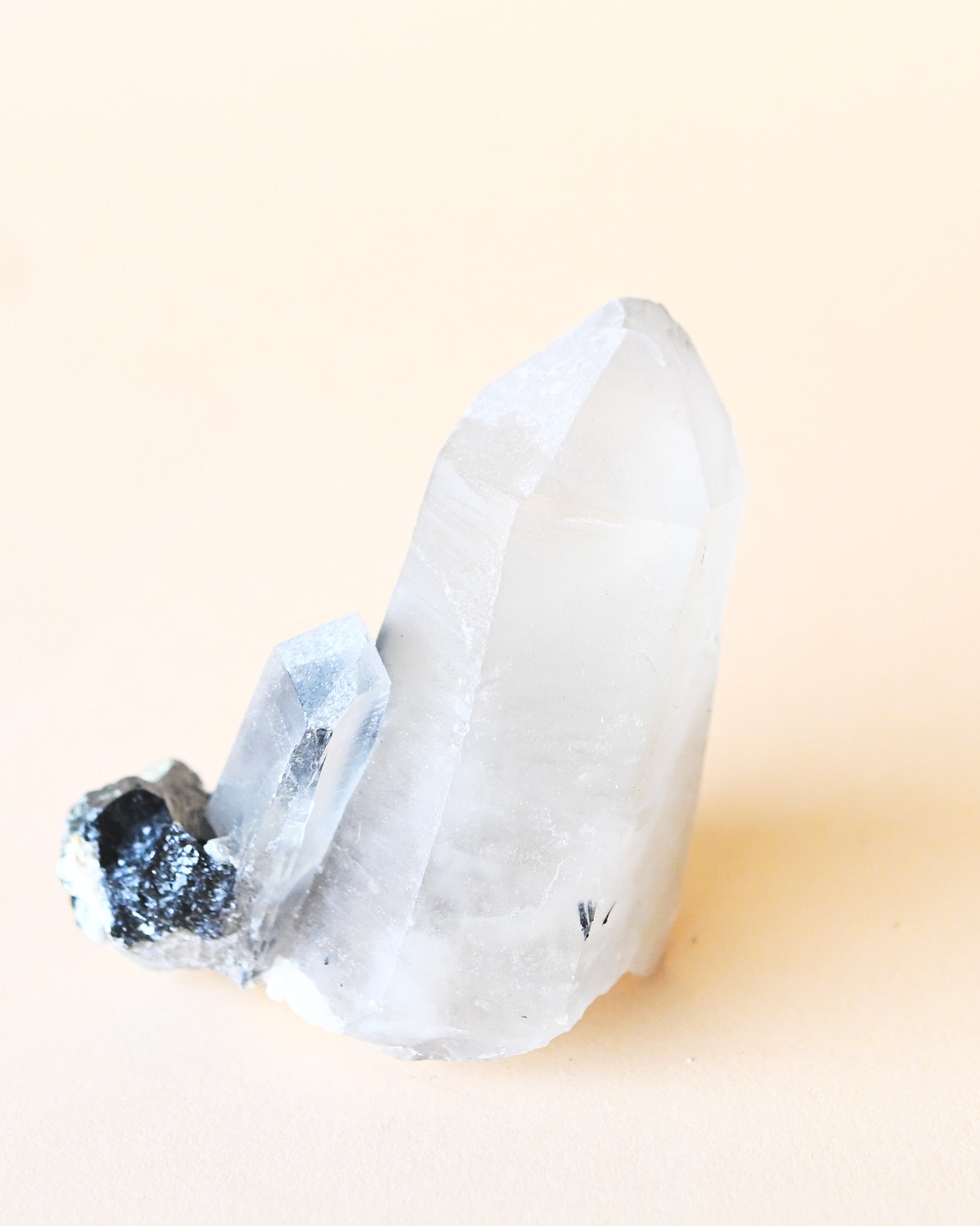 Hyalite Opal on Feldspar with Schorl - natural opal crystal rough natural view 8