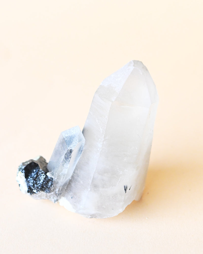 Hyalite Opal on Feldspar with Schorl
