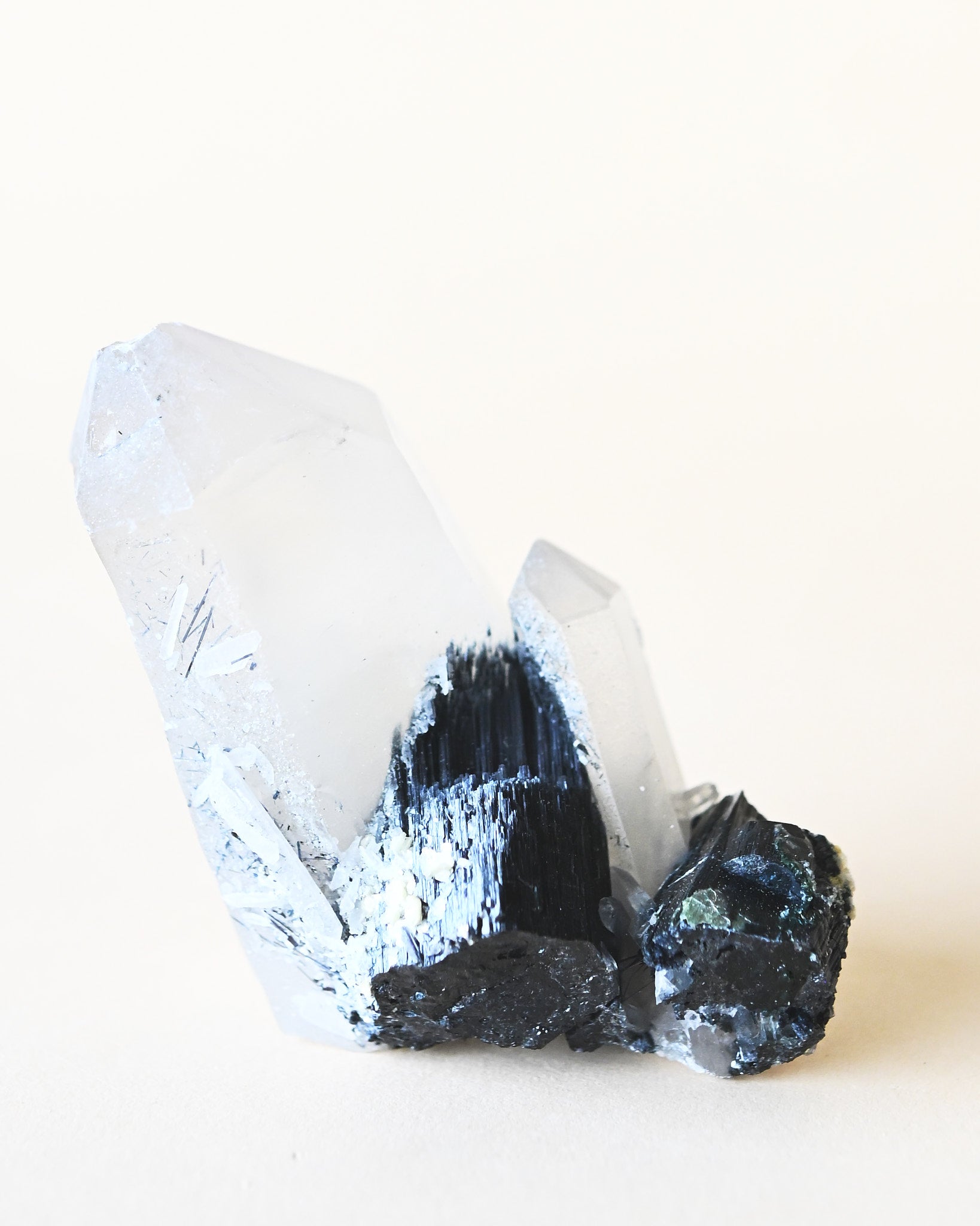 Hyalite Opal on Feldspar with Schorl - natural opal crystal rough natural view 11