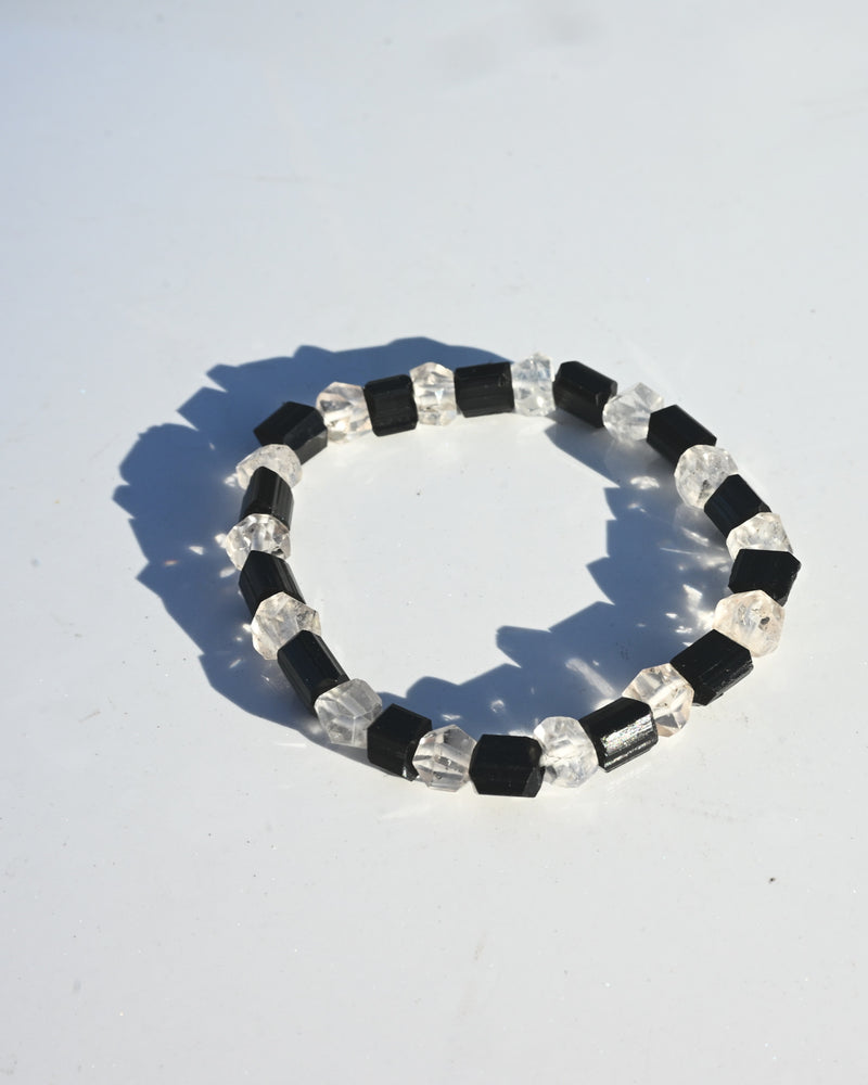 Herkimer Diamond and Raw Black Tourmaline Bracelet