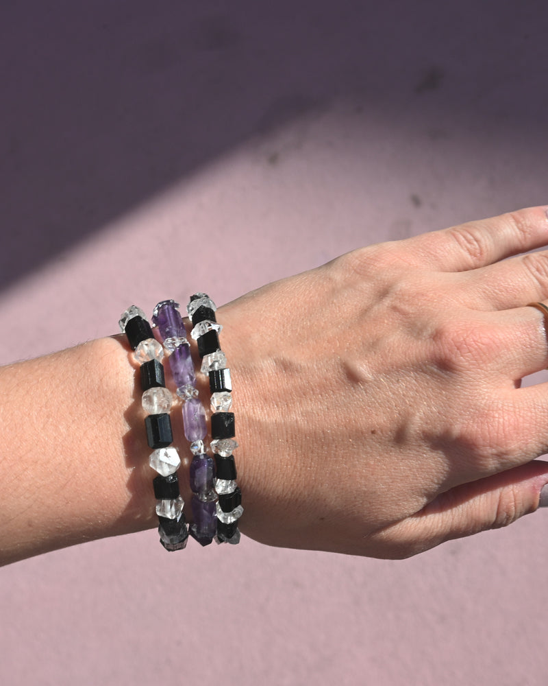 Herkimer Diamond and Raw Black Tourmaline Bracelet