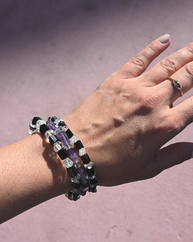 Black Tourmaline and White Topaz Bracelet