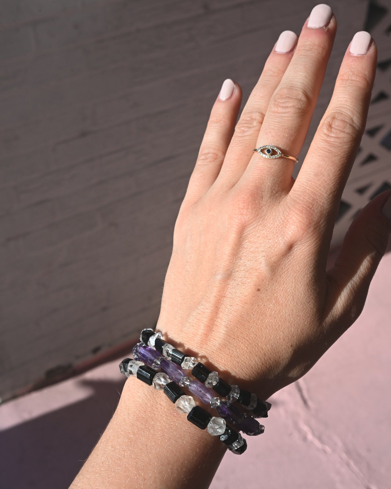 Amethyst and Herkimer Diamond Bracelet