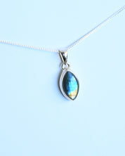 Labradorite Pendant — Sterling Silver — marquise close-up