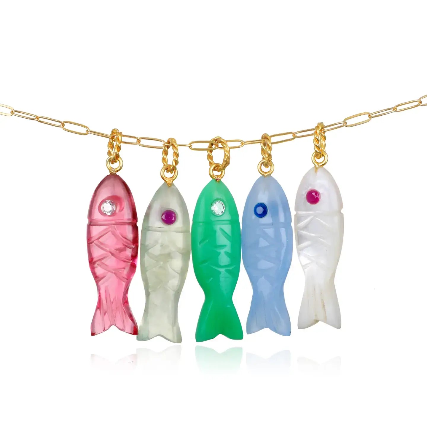 Natural Stone Fish Charm Necklace-Amethyst