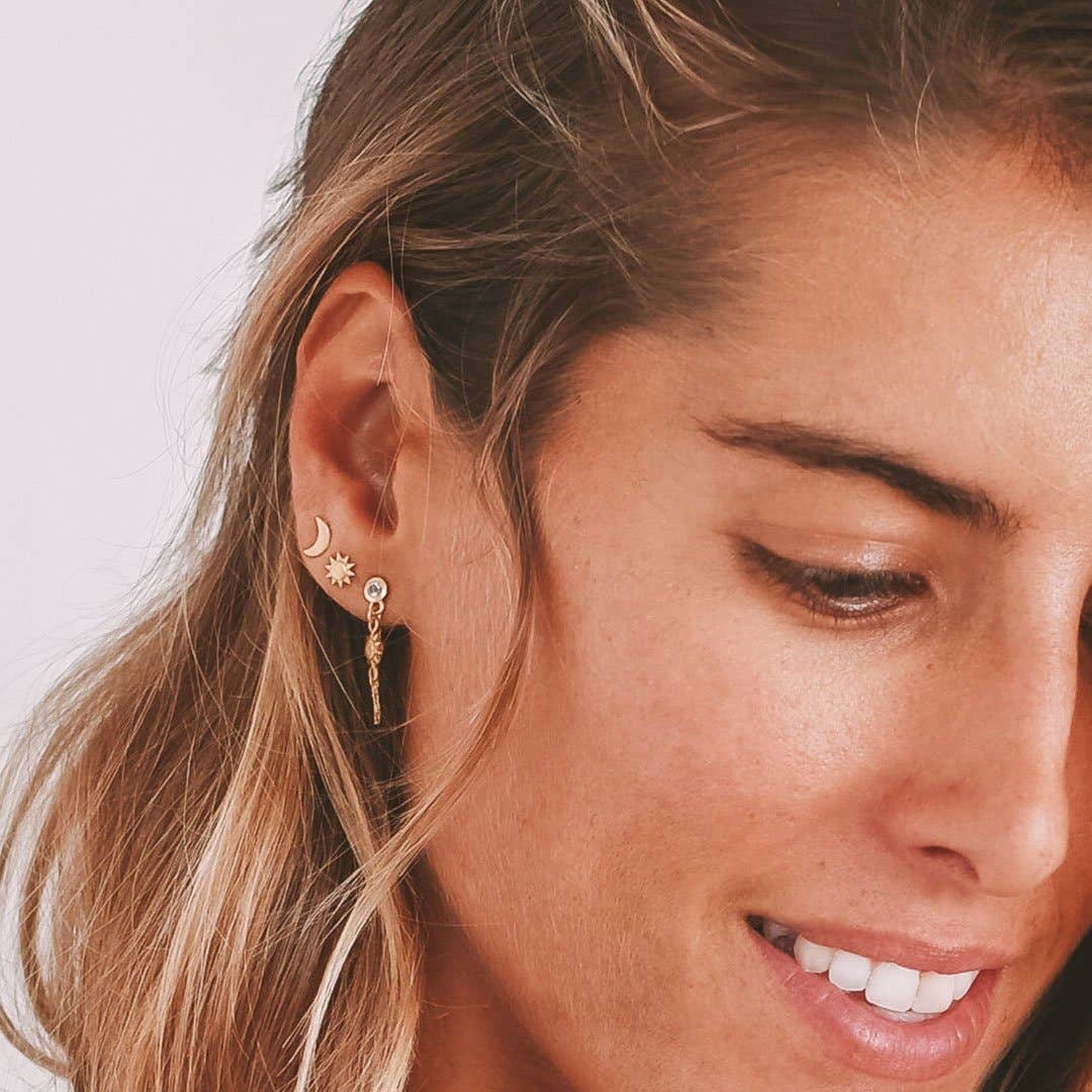 Moon & Star Blue Topaz Chain Earring