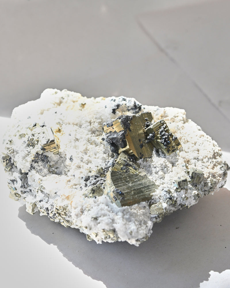 Cubic Pyrite and Quartz Crystal Cluster 4in
