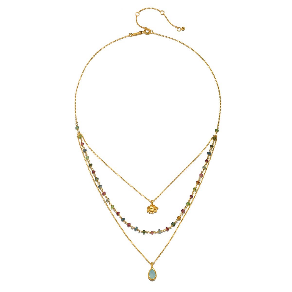 Tourmaline Triple Stone Necklace 18kt Gold - Image 2 - Crystals.com