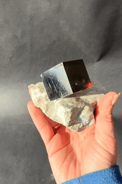 Pyrite Cube on Matrix 1.3lbs - pyrite crystal rough natural for sale at Crystals.com