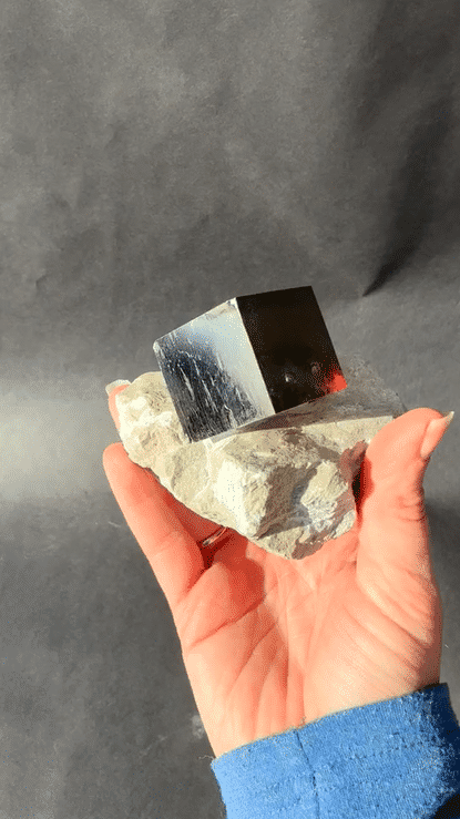 Pyrite Cube on Matrix 1.3lbs - pyrite crystal rough natural for sale at Crystals.com