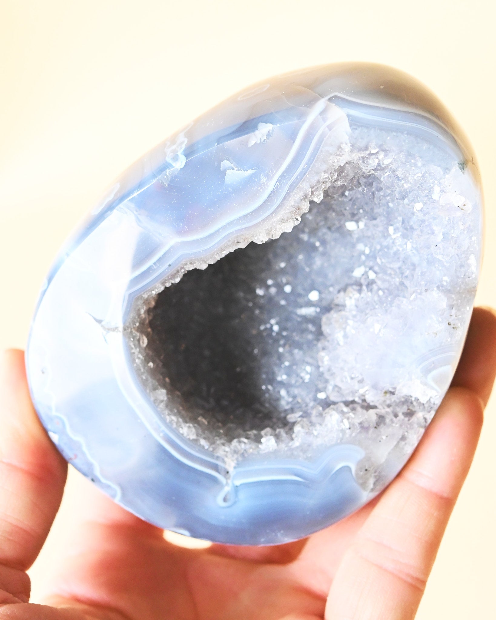 Blue Lace Agate Geode Freeform - agate crystal geode side view