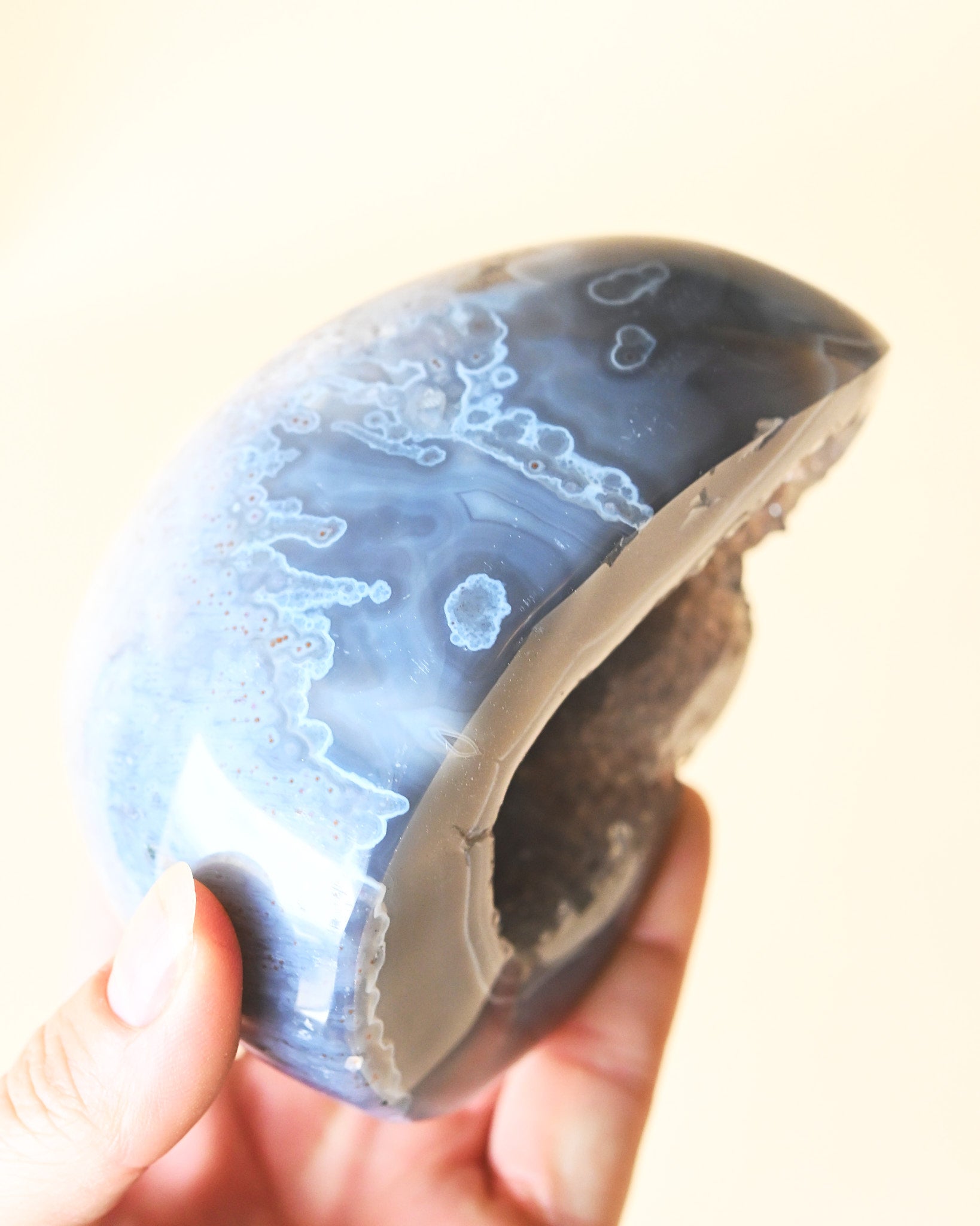Blue Lace Agate Geode Freeform - agate crystal geode styled in home