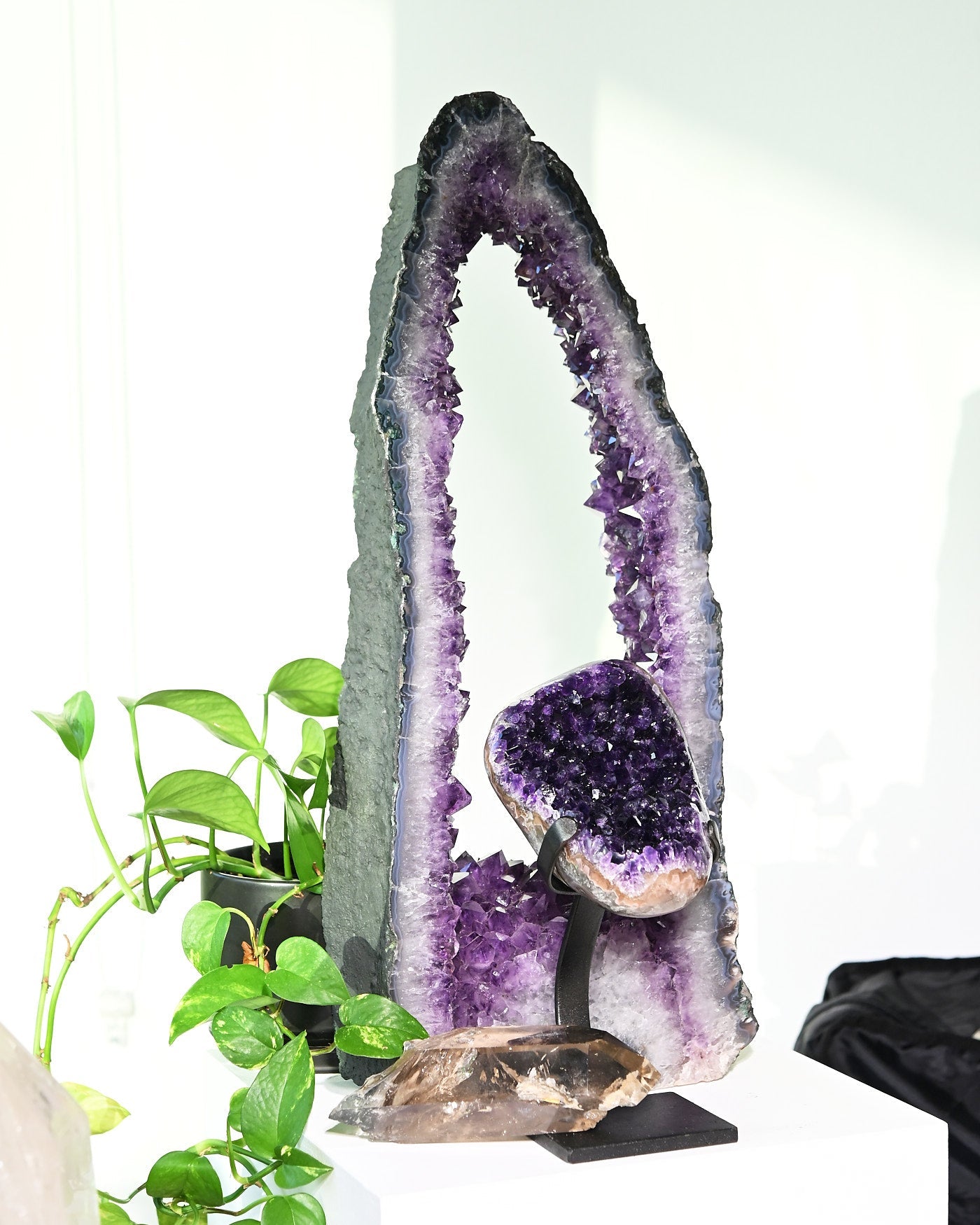 Statement amethyst cathedral 22 lb Brazilian geode - deep violet crystal formation front view