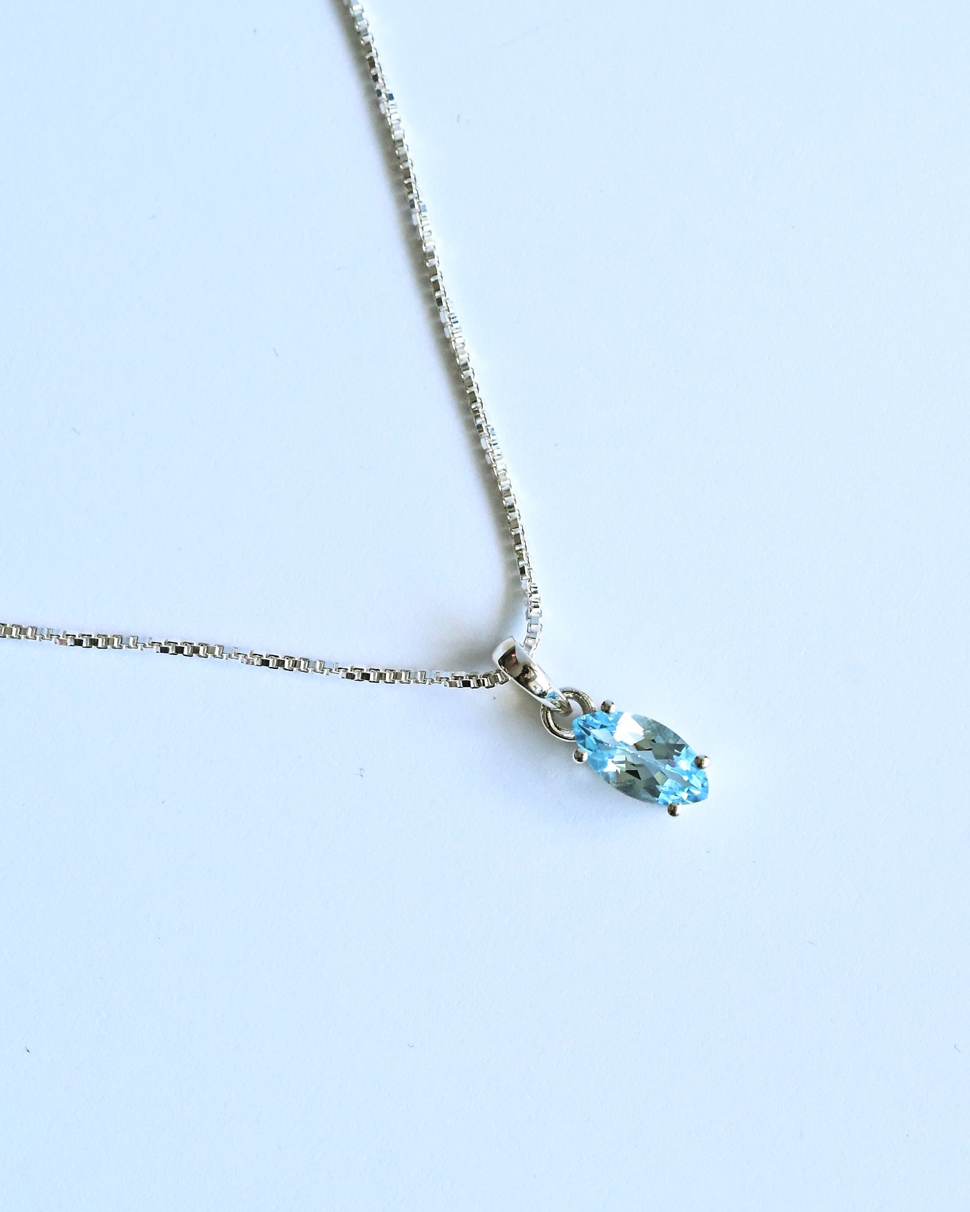 Blue Topaz Pendant in box — side view
