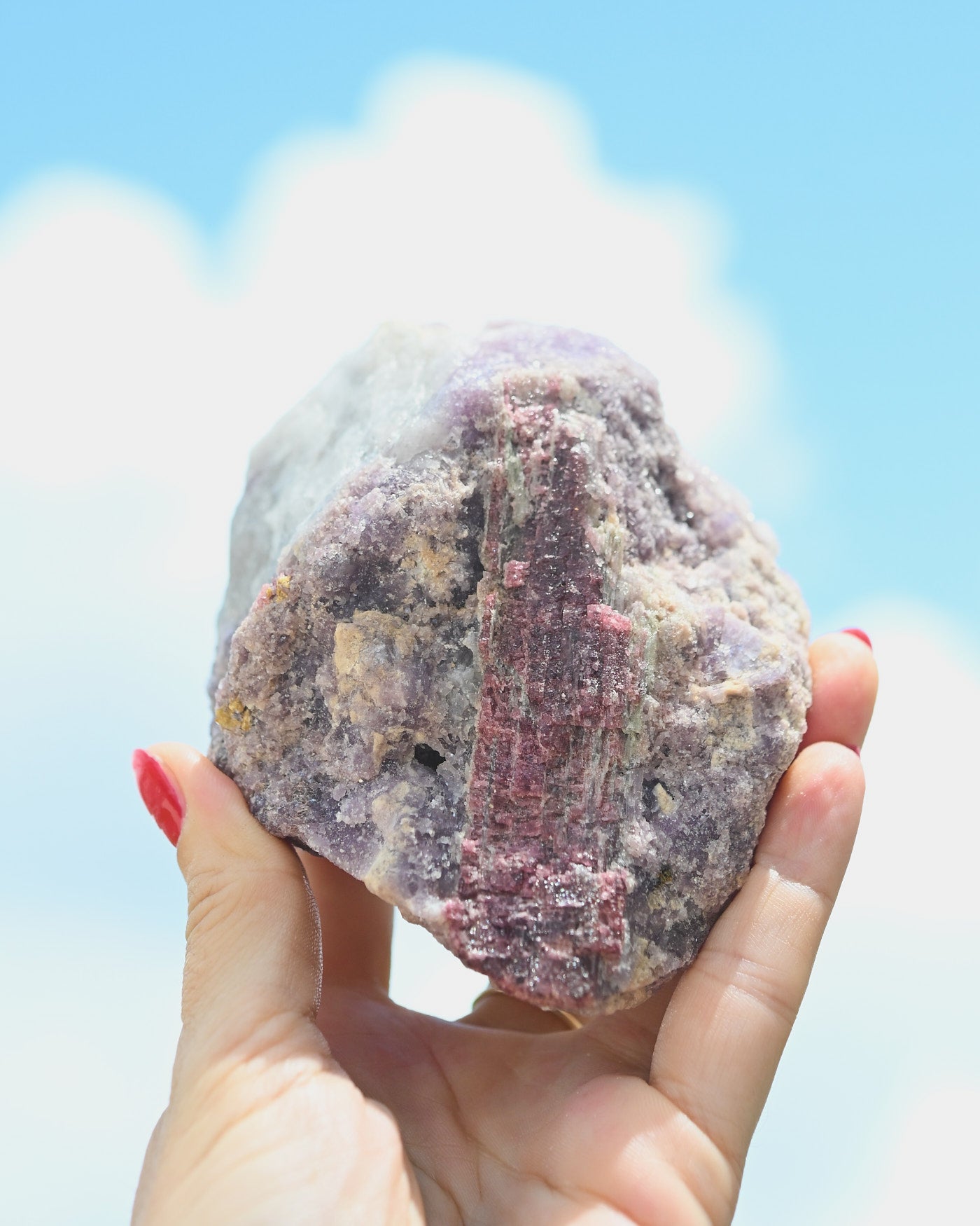 Natural Rough Lepidolite + Pink Tourmaline