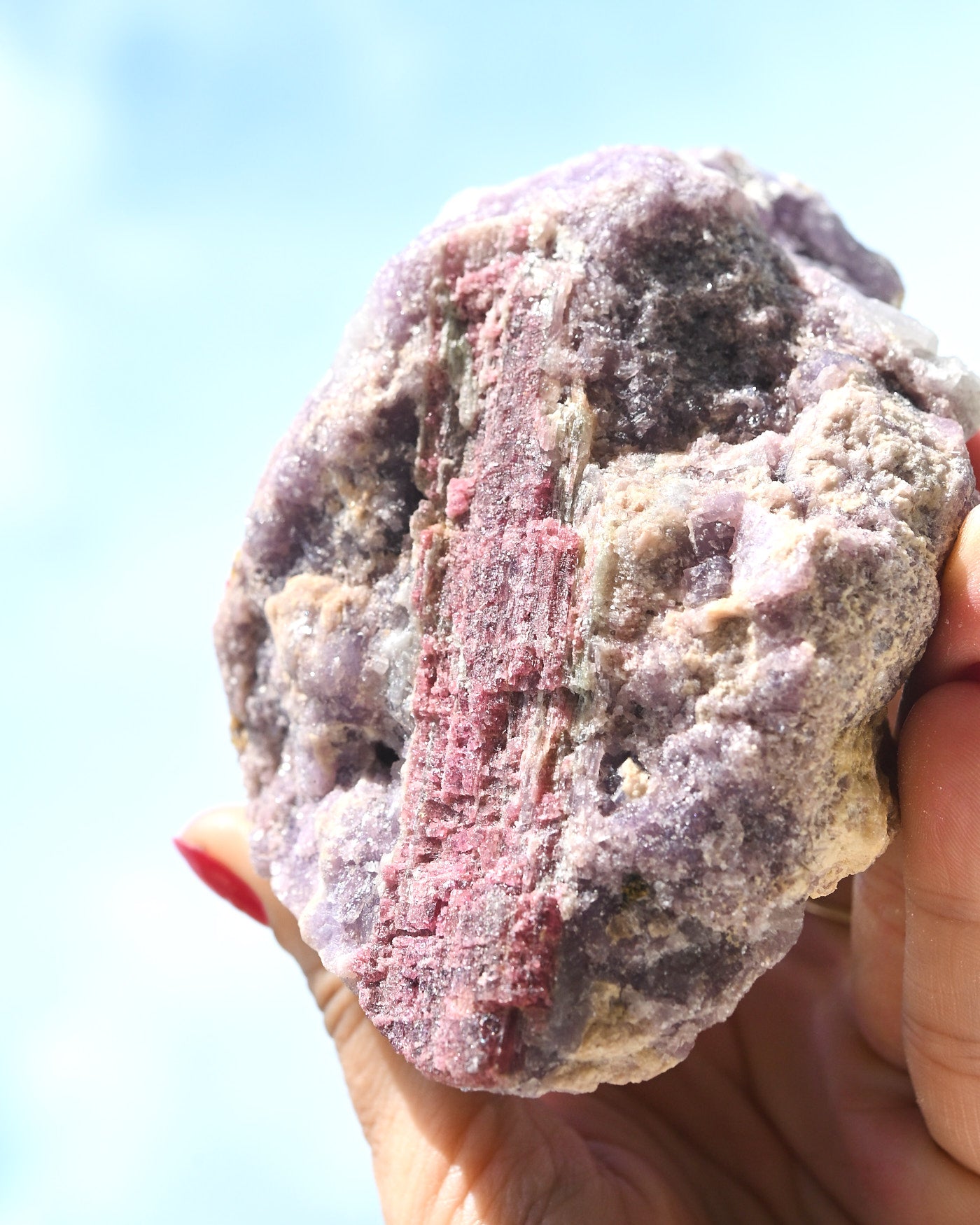 Natural Rough Lepidolite + Pink Tourmaline