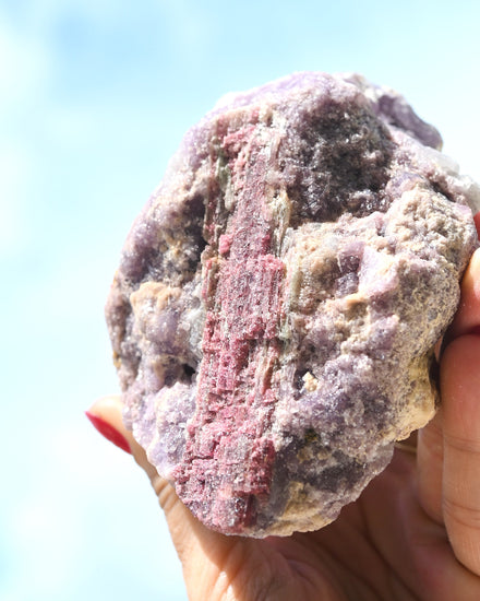 Natural Rough Lepidolite + Pink Tourmaline — Lepidolite crystal specimen