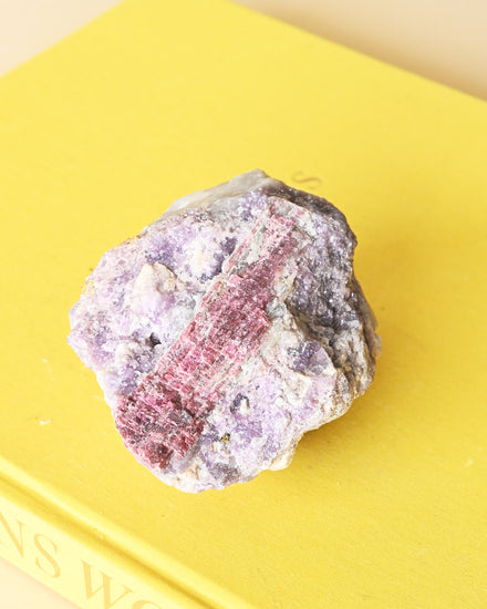 Natural Rough Lepidolite + Pink Tourmaline — Lepidolite crystal specimen