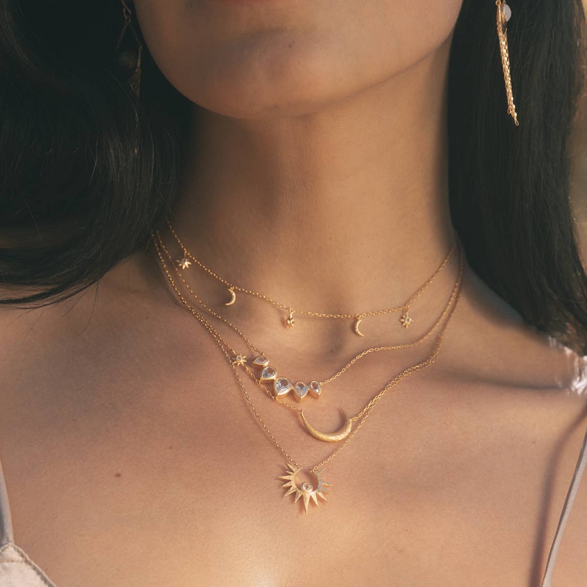 Celestial Choker Necklace Moon Stars 18kt Gold - Image 3 - Crystals.com