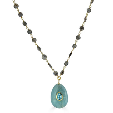 Labradorite and aquamarine pendant necklace in 14k gold vermeil by Rachel Reinhardt