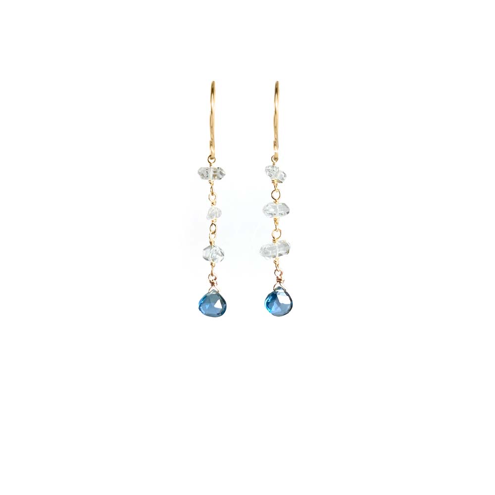 Herkimer Diamond Blue Topaz Drop Earrings Gold Vermeil - Crystals.com