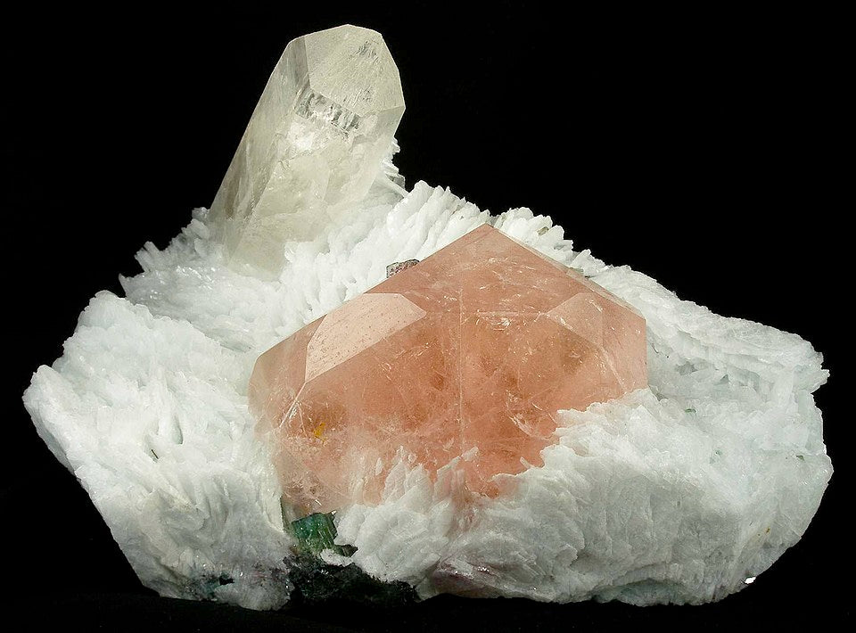 Morganite crystal — Pink, peach, light rose specimen, Hexagonal crystal system