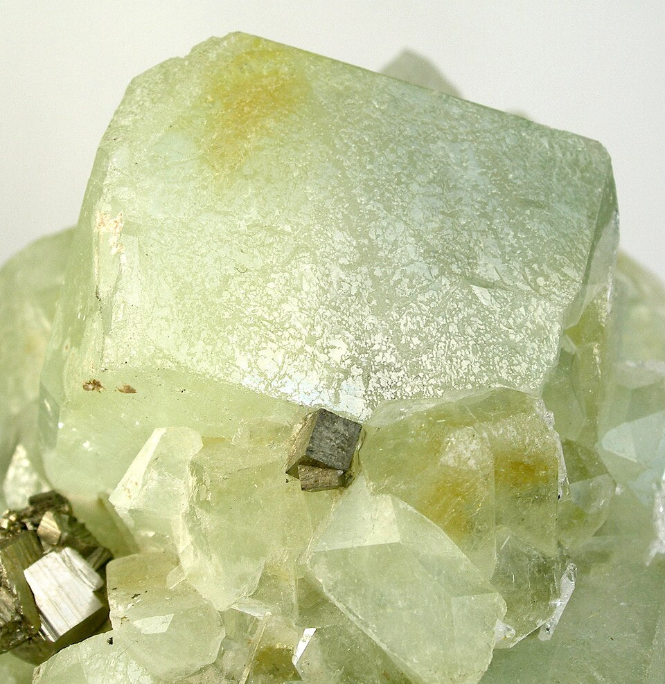 Datolite crystal — Green, white specimen, Monoclinic crystal system