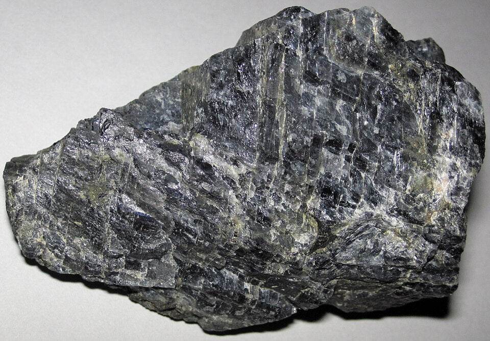 Labradorite crystal — Gray with blue, green, gold flash specimen, Triclinic crystal system