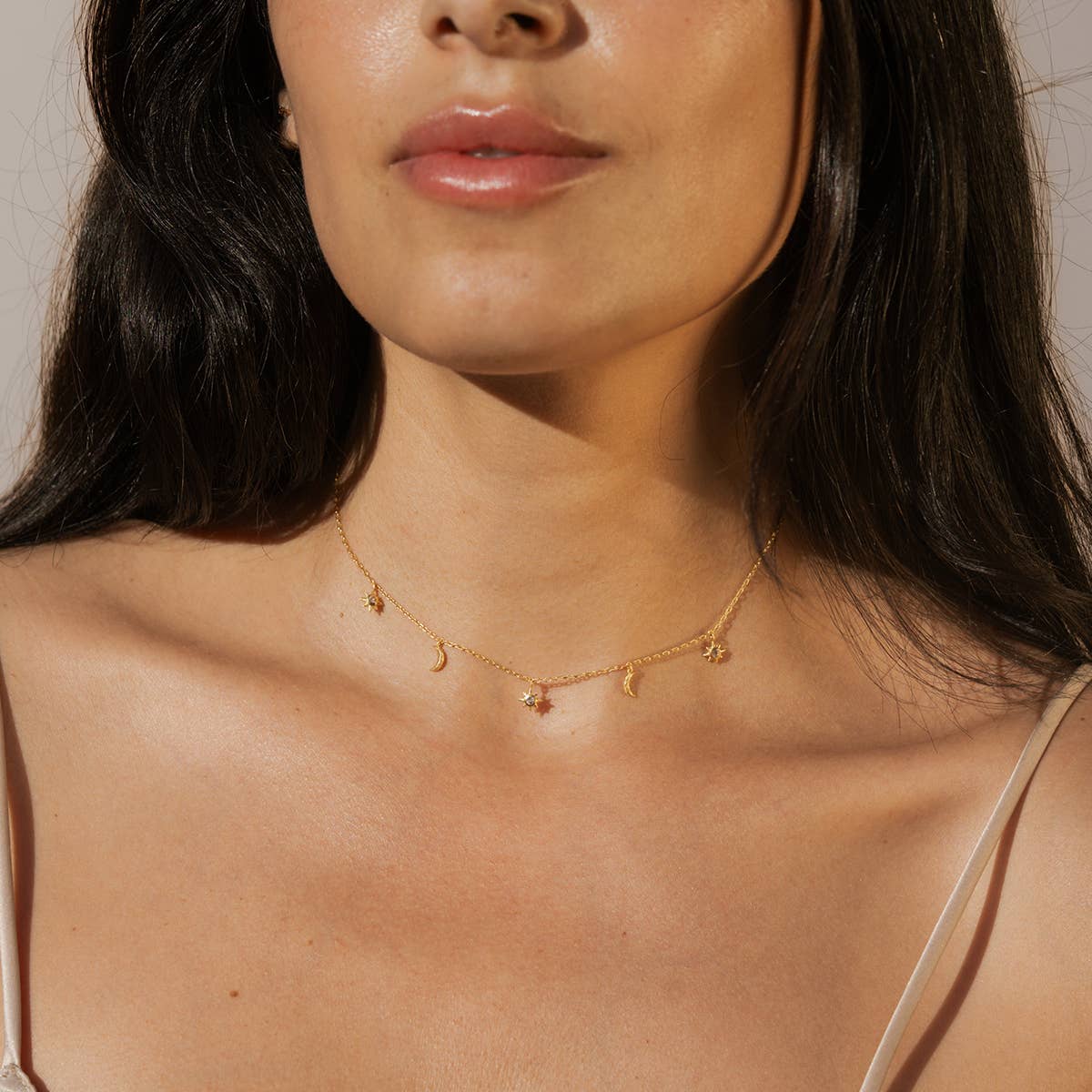 Celestial Choker Necklace Moon Stars 18kt Gold - Image 2 - Crystals.com