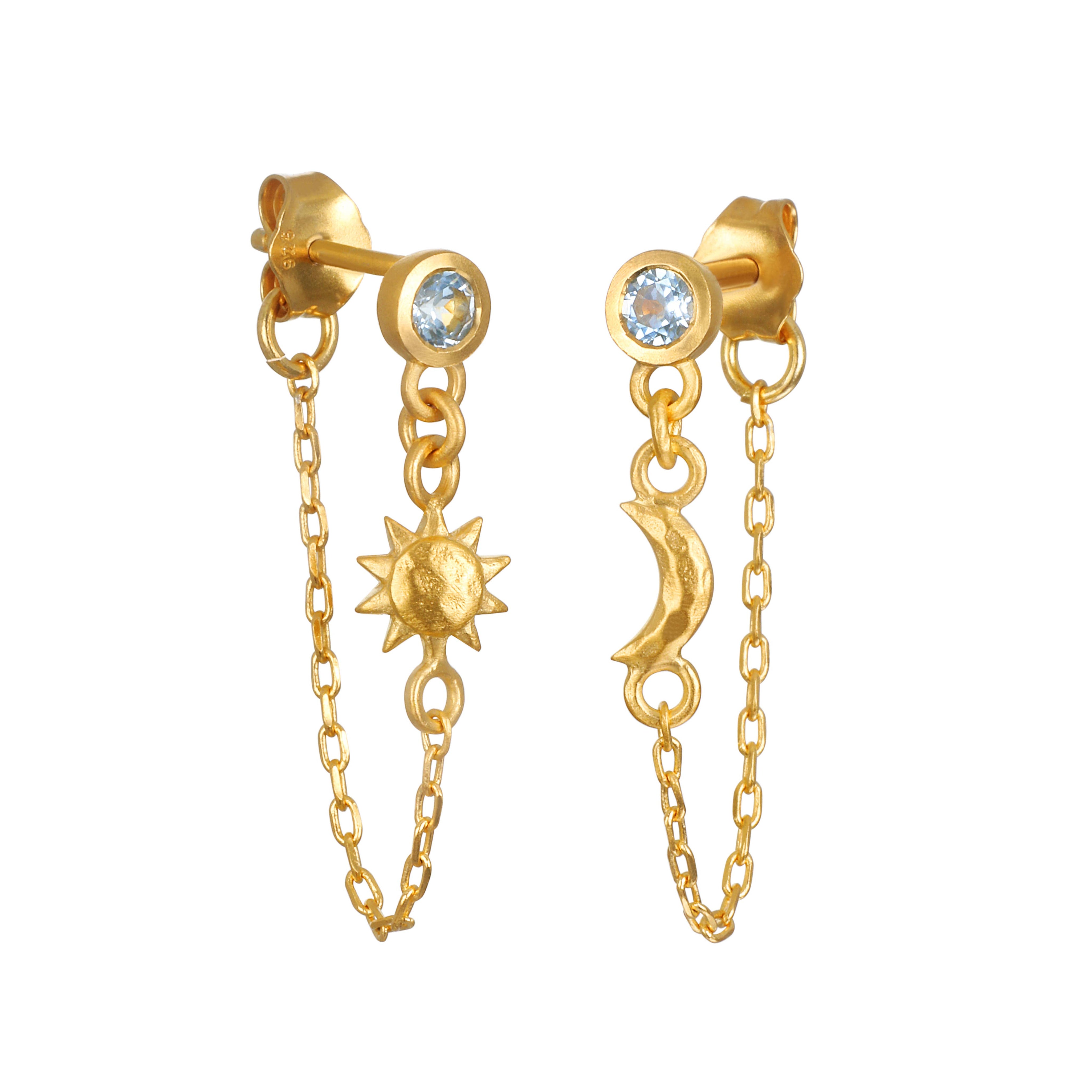 Moon & Star Blue Topaz Chain Earring