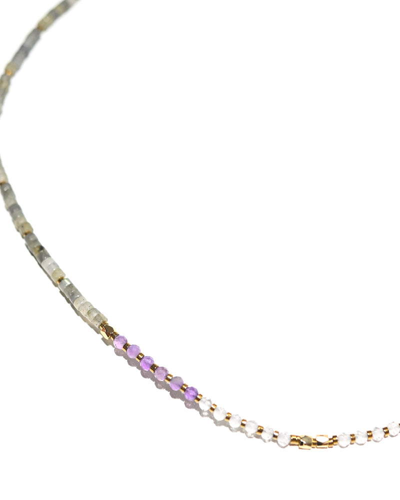 Amplify Necklace - Clear Quartz, Amethyst + Labradorite